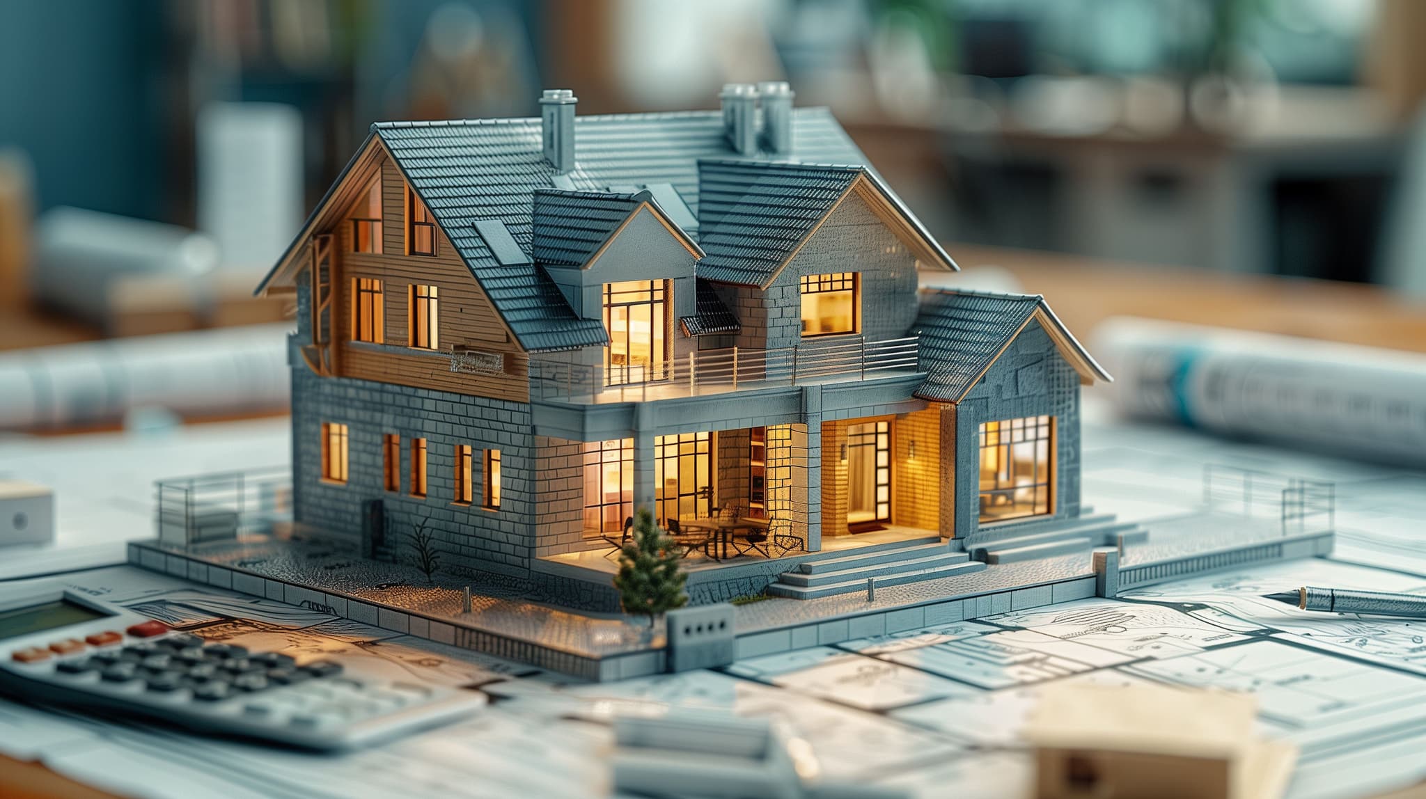 Small model home on top of architecture plans