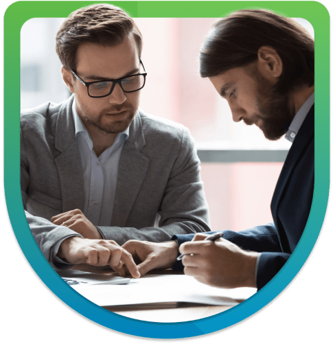 Business Men looking at forms