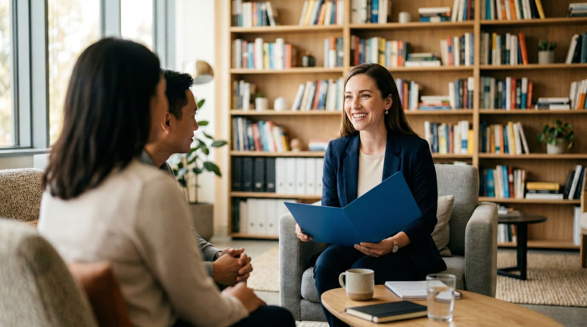 Woman advising couple